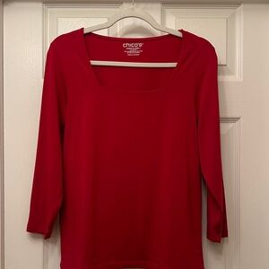 Chico's Bold Red Long Sleeve Tee Size 1